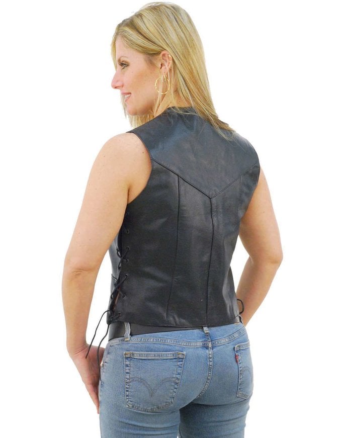 Side Lace Women's Black Leather Vest