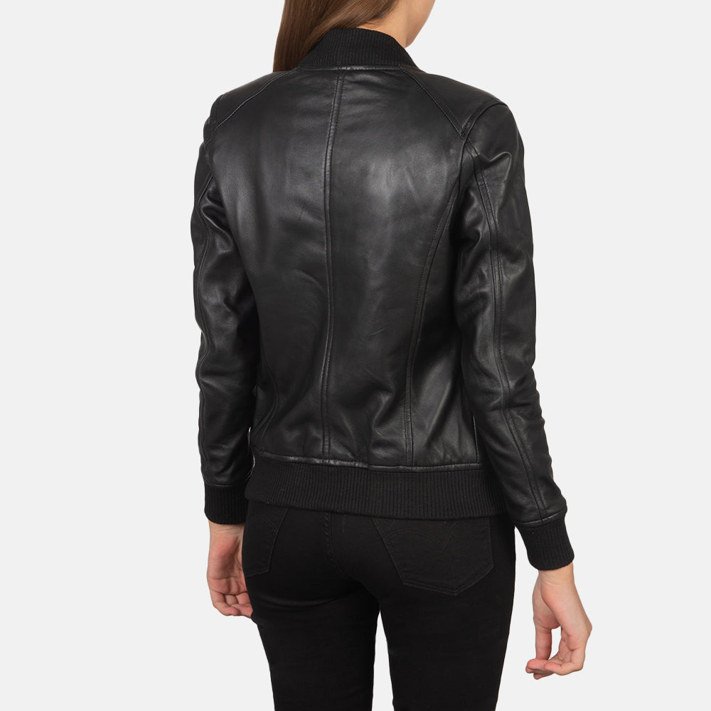 Bliss Black Leather Bomber Jacket - Kualited