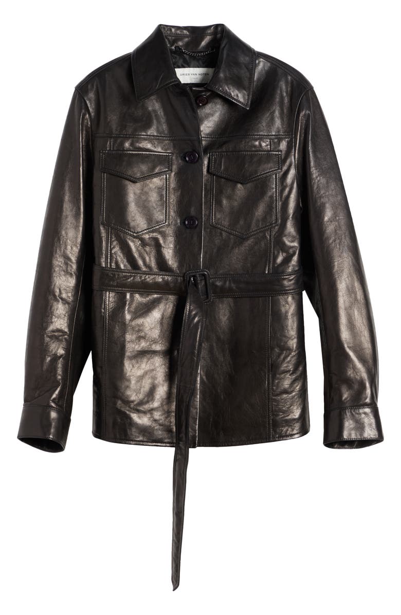 Lazan Belted Leather Shirt Jacket