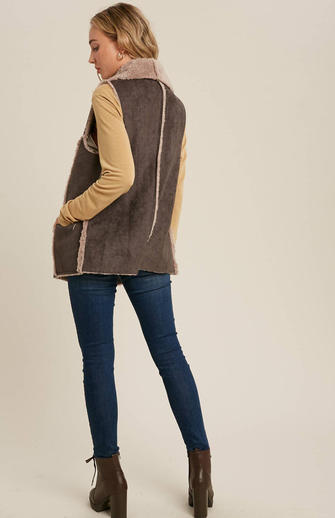 SHEARLING FAUX FUR SUEDE VEST