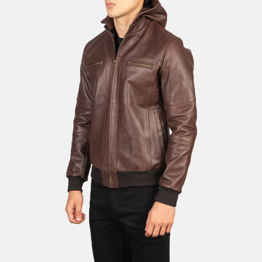 Bouncer Biz Brown Leather Bomber Jacket - Kualited