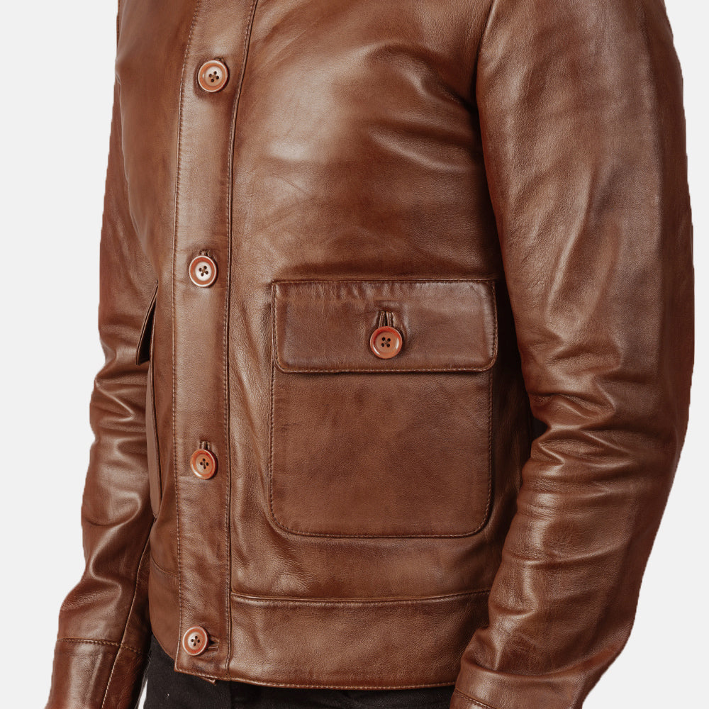 Columbus Brown Leather Bomber Jacket - Kualited