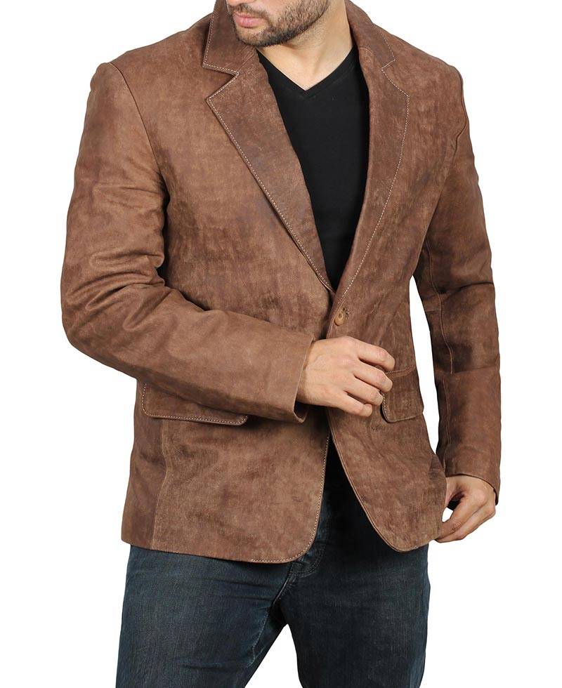 Men’s Two Button Brown Leather Blazer