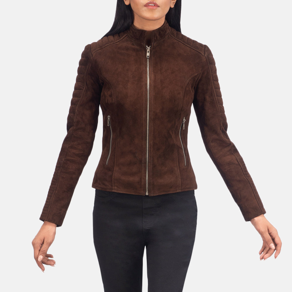 Adalyn Quilted Mocha Suede Biker Jacket - Kualited