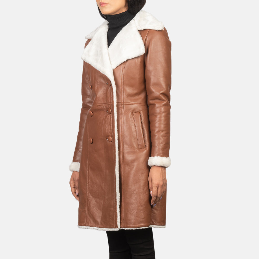 Amie Brown Double Breasted Shearling Coat - Kualited