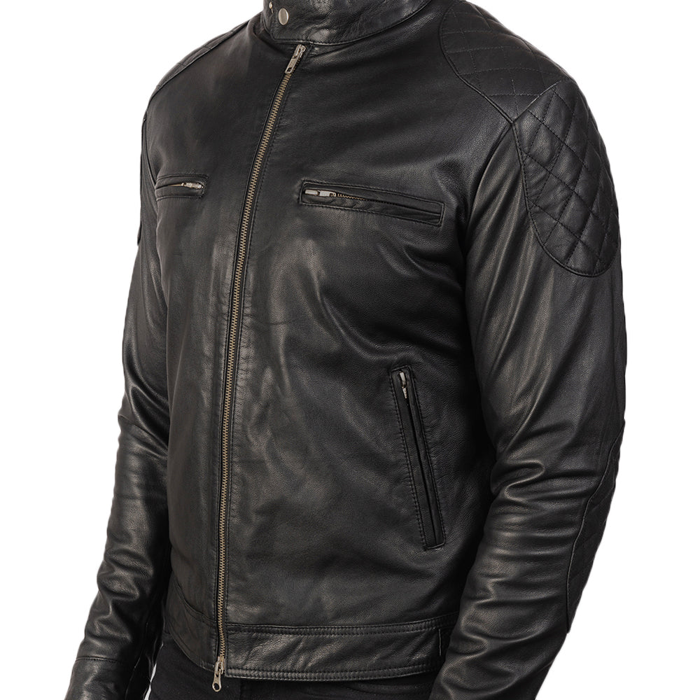 Gatsby Black Leather Biker Jacket - Kualited