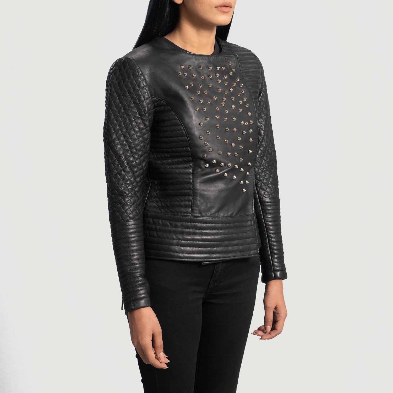 Celeste Studded Black Leather Biker Jacket