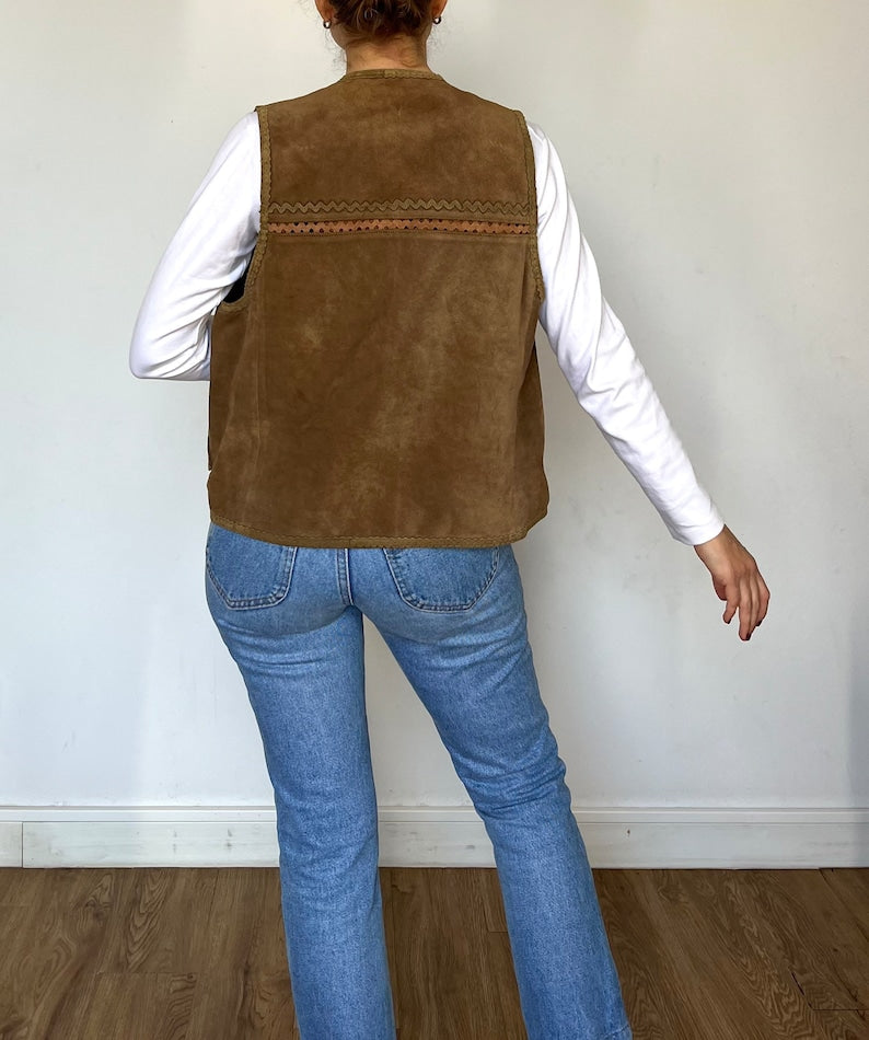 Vintage Woman Brown Leather Vest