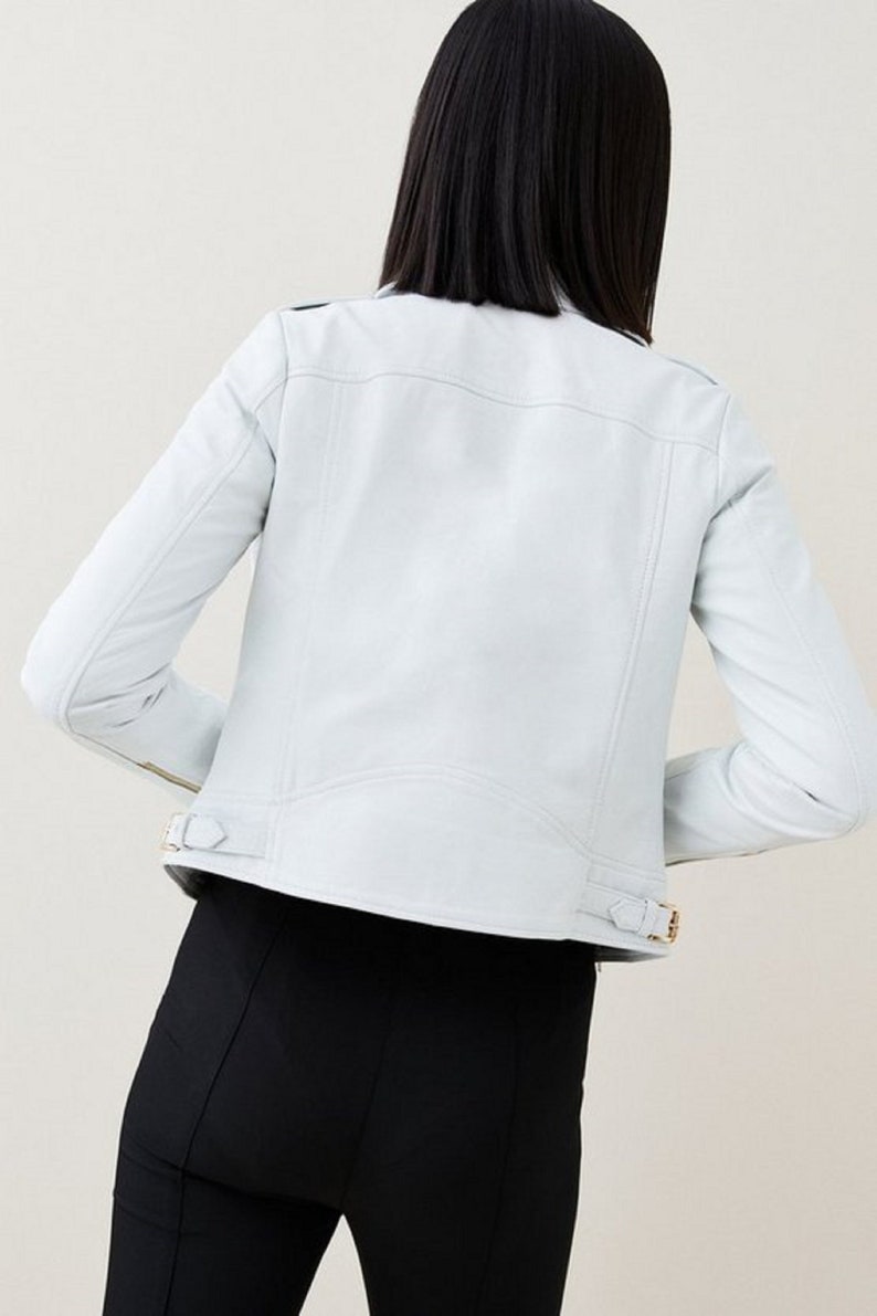 Luxury White Leather Blazer