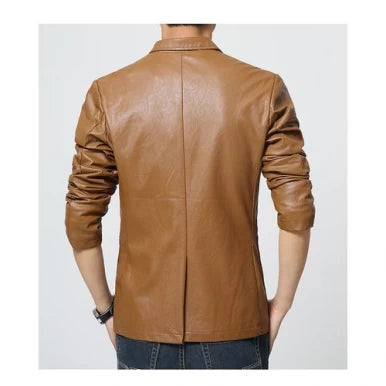 Handmade Genuine Crafted Leather Brown Leather Blazer Coat For Men