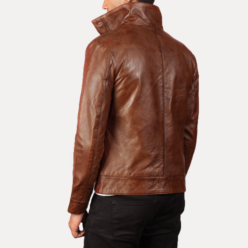 Columbus Brown Leather Bomber Jacket