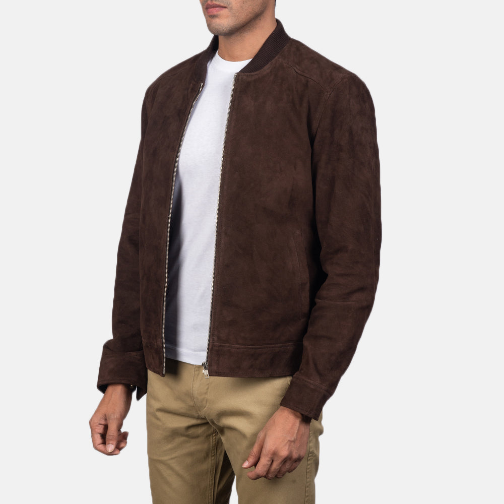 Blain Mocha Suede Bomber Jacket - Kualited