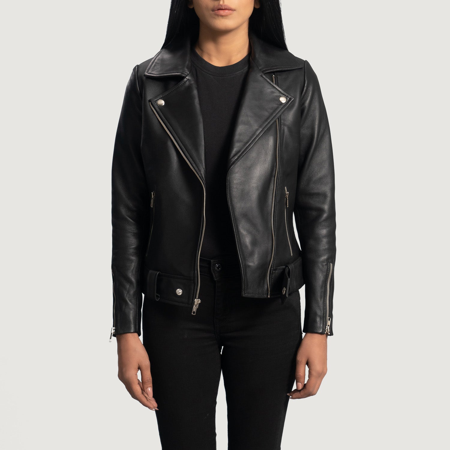 Rumy Black Leather Biker Jacket - Kualited