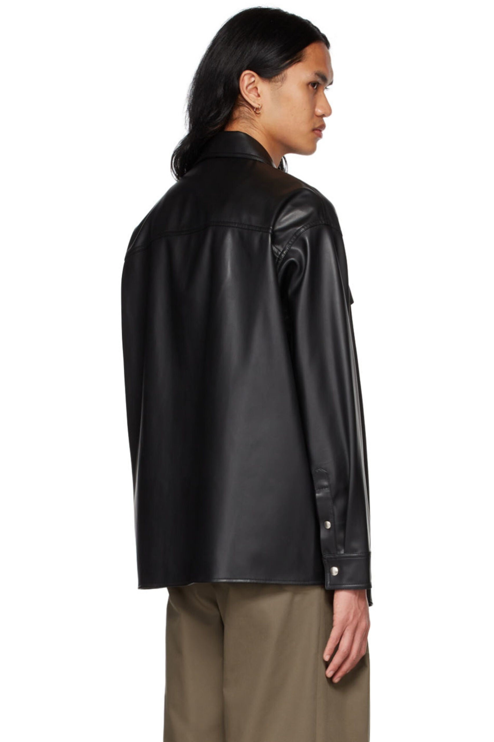 Men’s Black Leather Full Sleeves Oversized Shirt