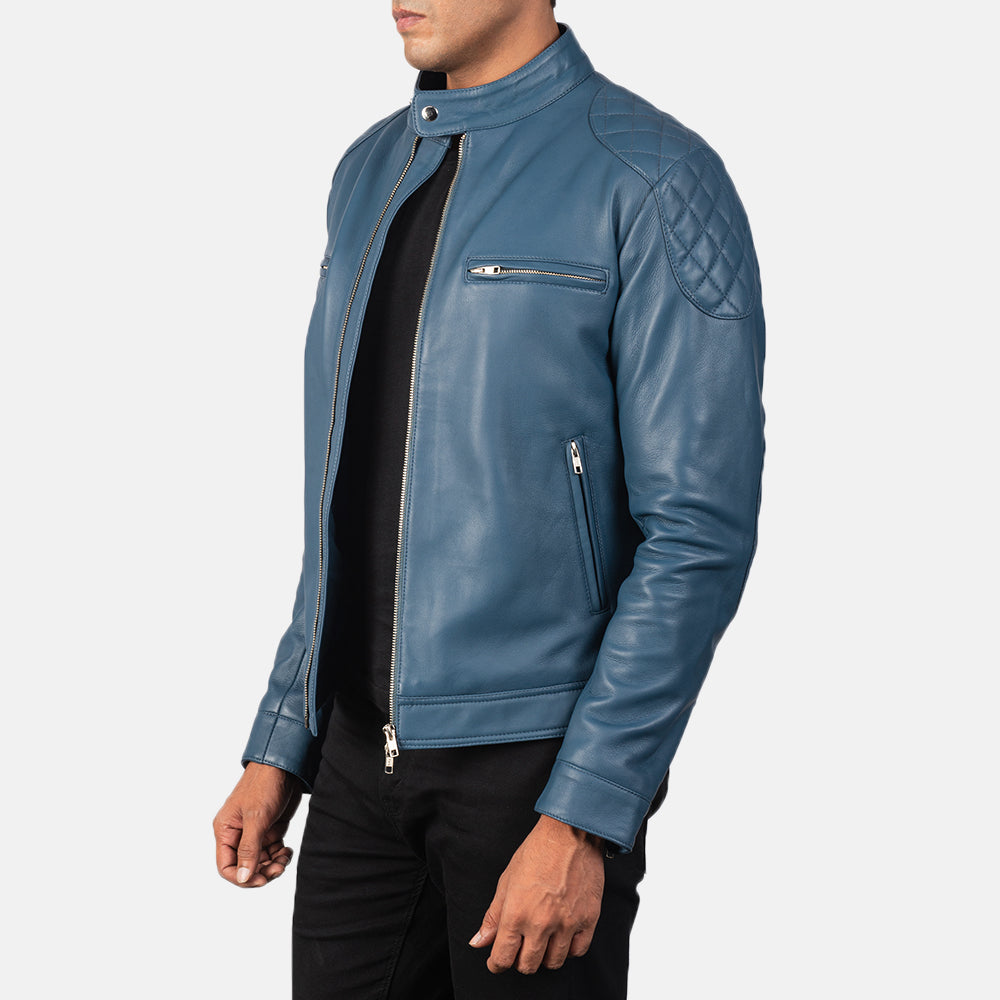 Gatsby Blue Leather Biker Jacket