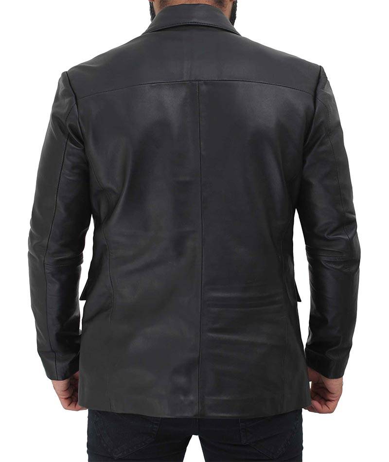 Men’s Casual Black Leather Blazer