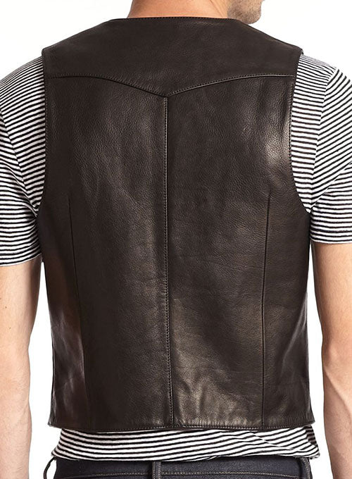 Men’s Black Leather Biker Vest Slim Fit - Kualited