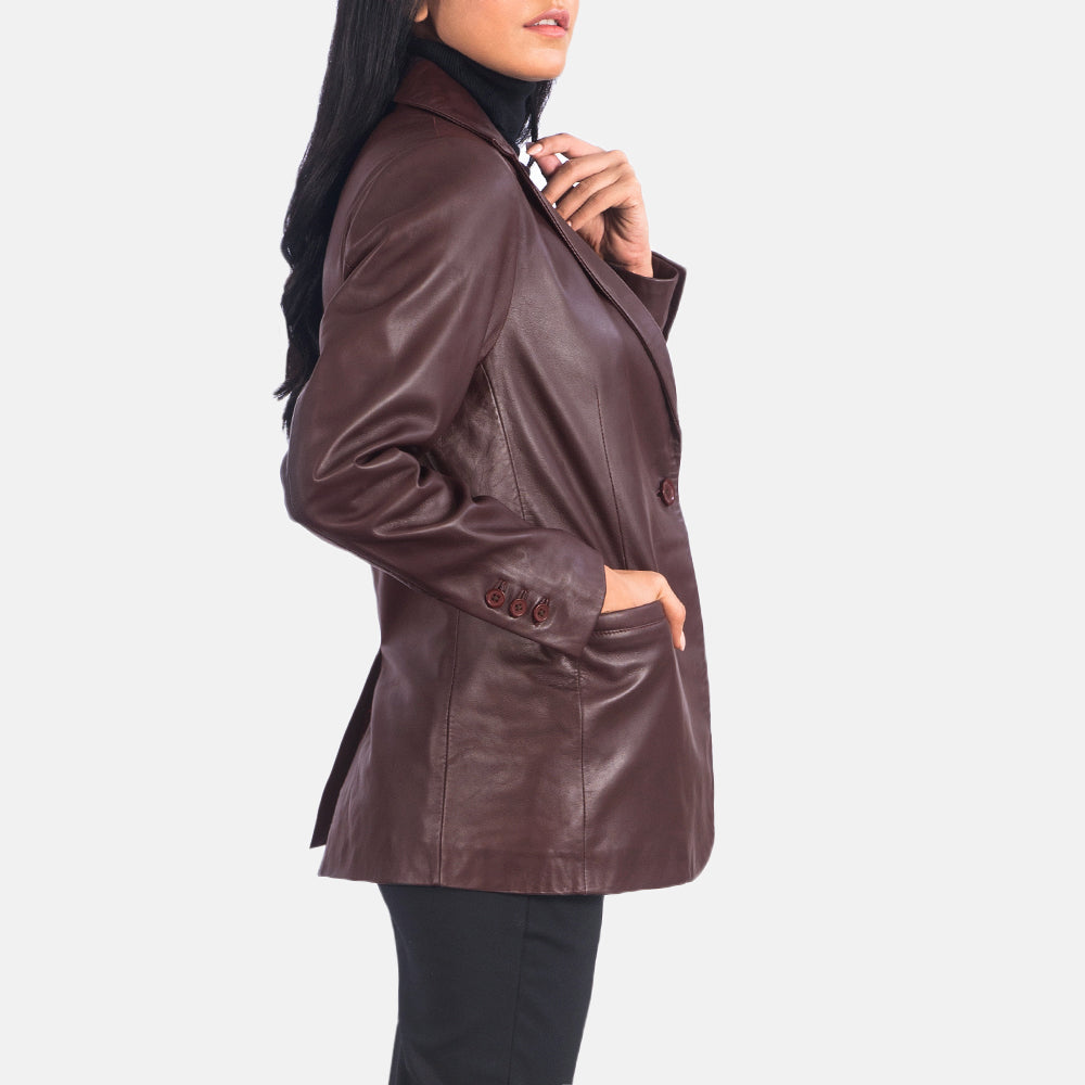 Norma Maroon Leather Blazer - Kualited