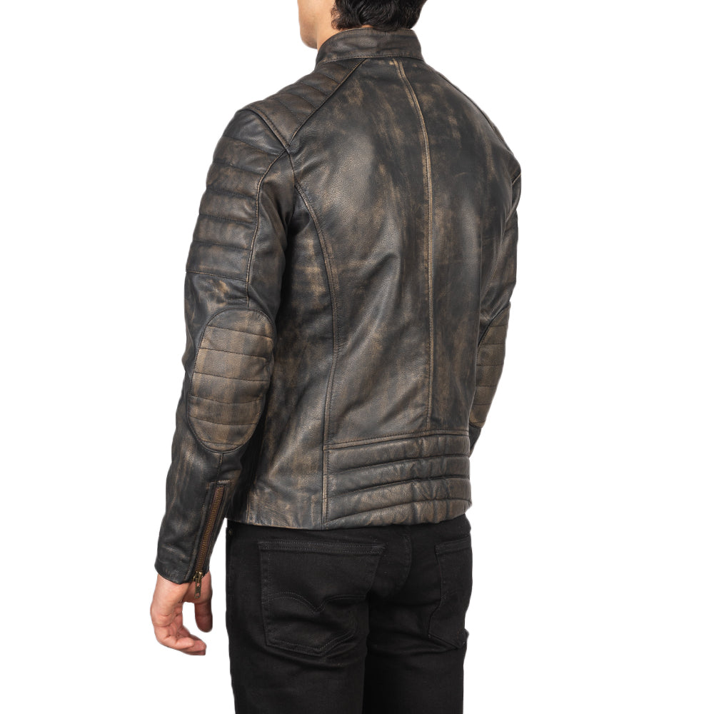 Faisor Distressed Brown Leather Biker Jacket - Kualited