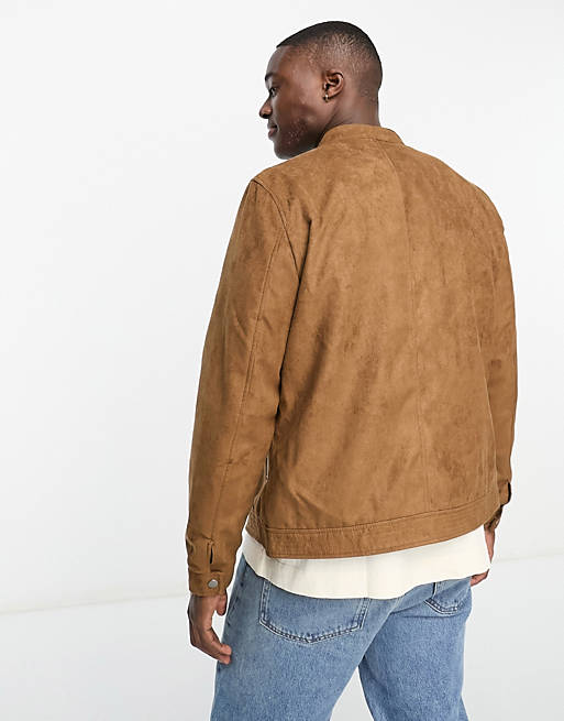 Essentials faux suede biker jacket in tan