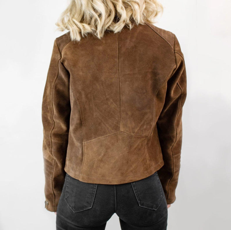 Oversized Biker Suede Brown Leather Jacket