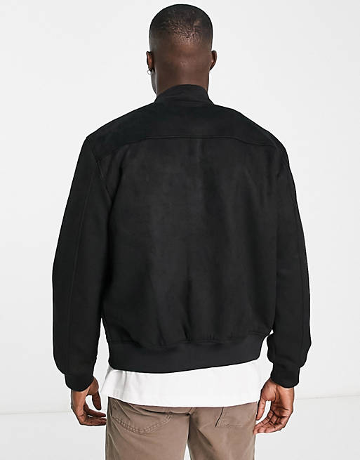 River Island suede bomber jacket in black