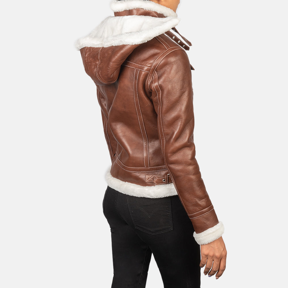 Fiona Brown Hooded Shearling Leather Jacket - Kualited