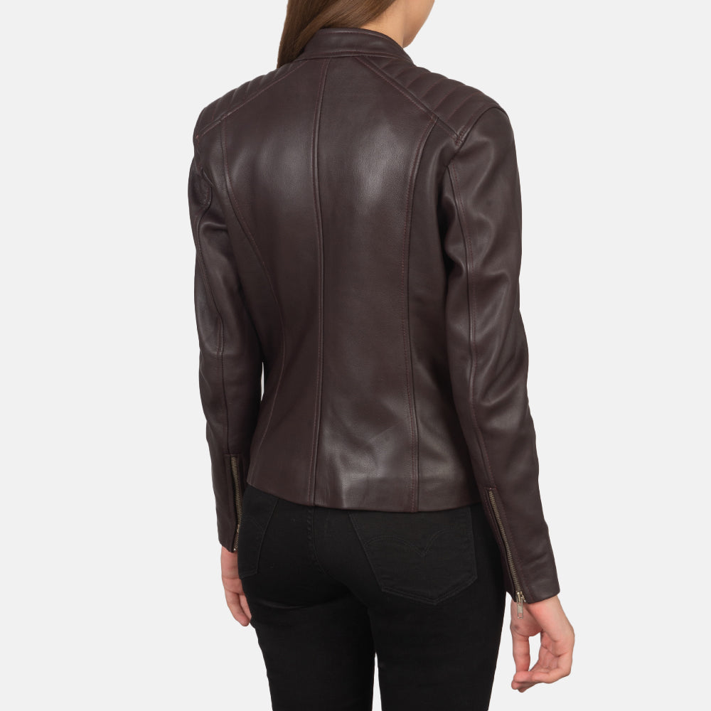 Kelsee Maroon Leather Biker Jacket - Kualited