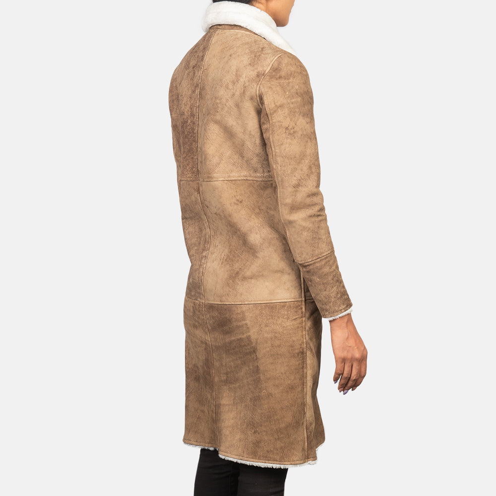 Alina Shearling Brown Leather Coat - Kualited