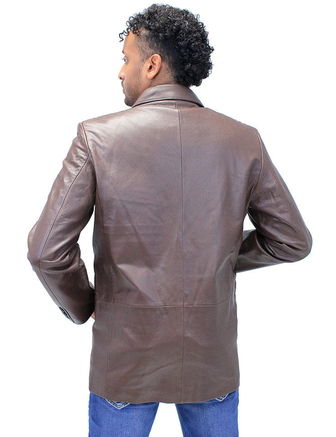 Men's Chocolate Brown Button Lambskin Leather Blazer