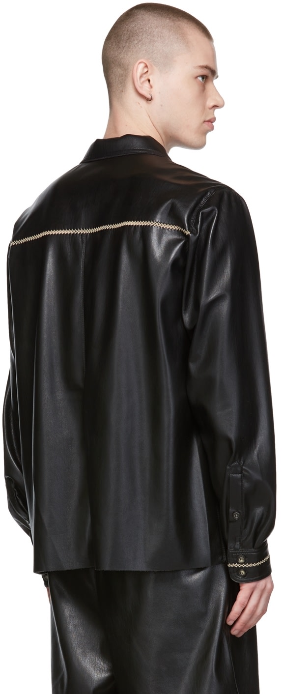 Men’s Black Leather Full Sleeves Shirt Lace Pocket - Kualited