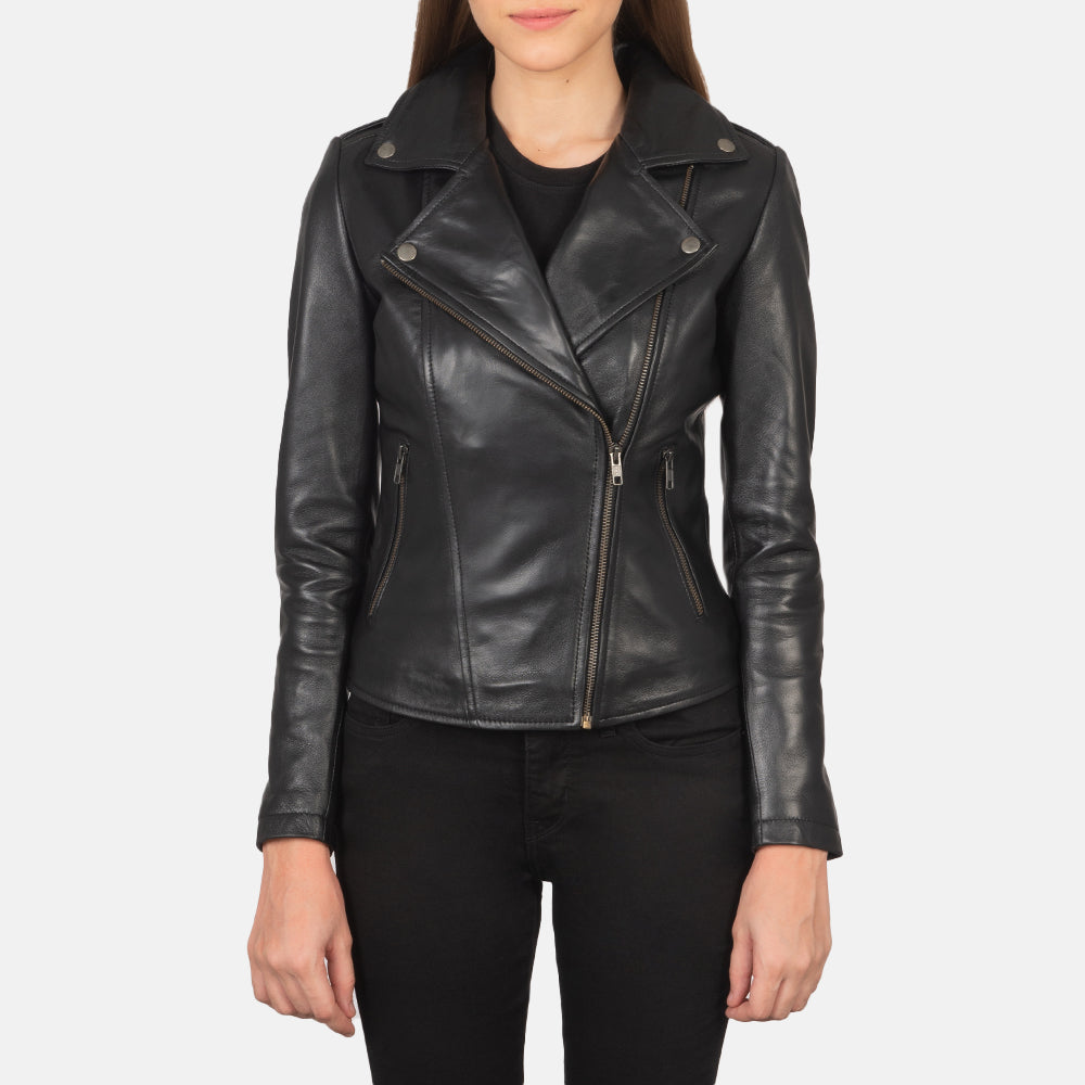 Flashback Black Leather Biker Jacket - Kualited