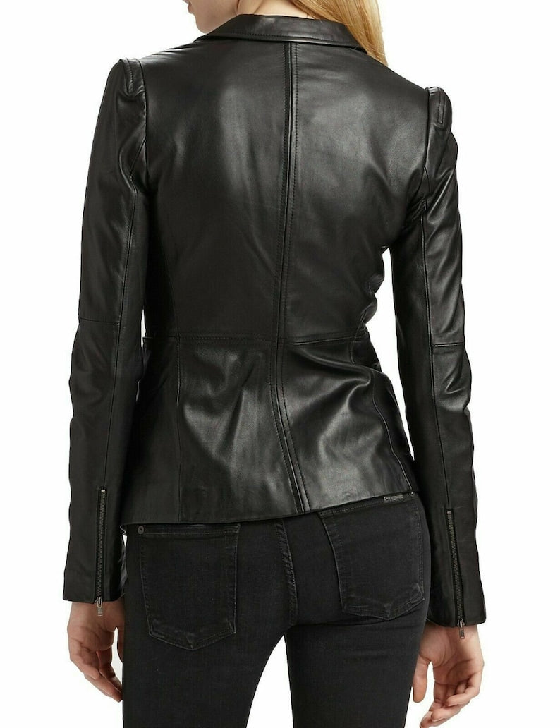 Black Genuine Leather Blazer Women