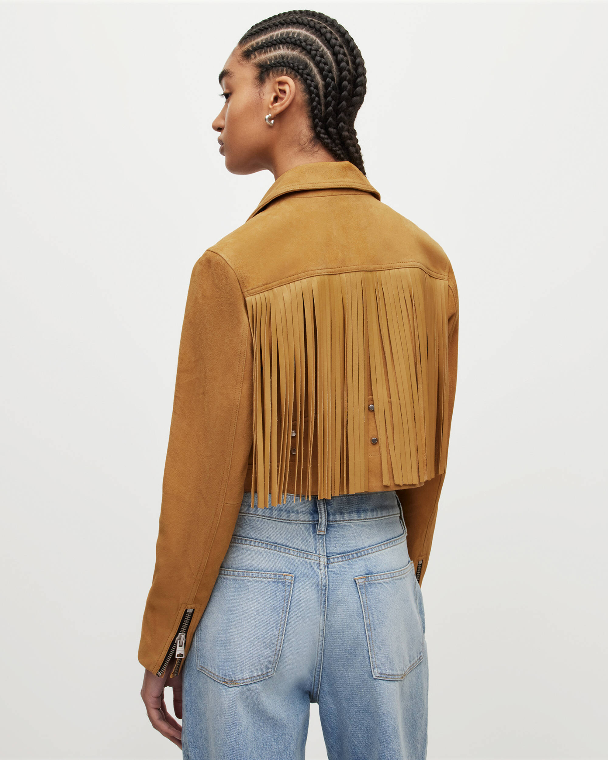 Elora Cropped Suede Biker Jacket