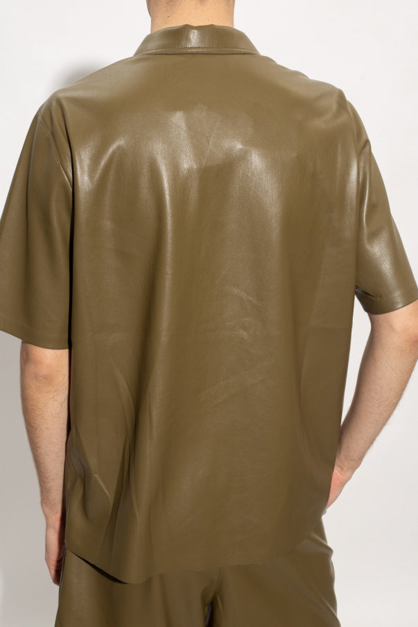 Men’s Trendy Olive Green Leather Shirt - Kualited