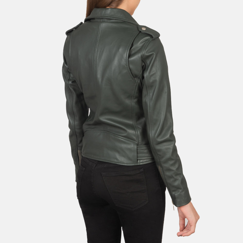 Alison Green Leather Biker Jacket - Kualited