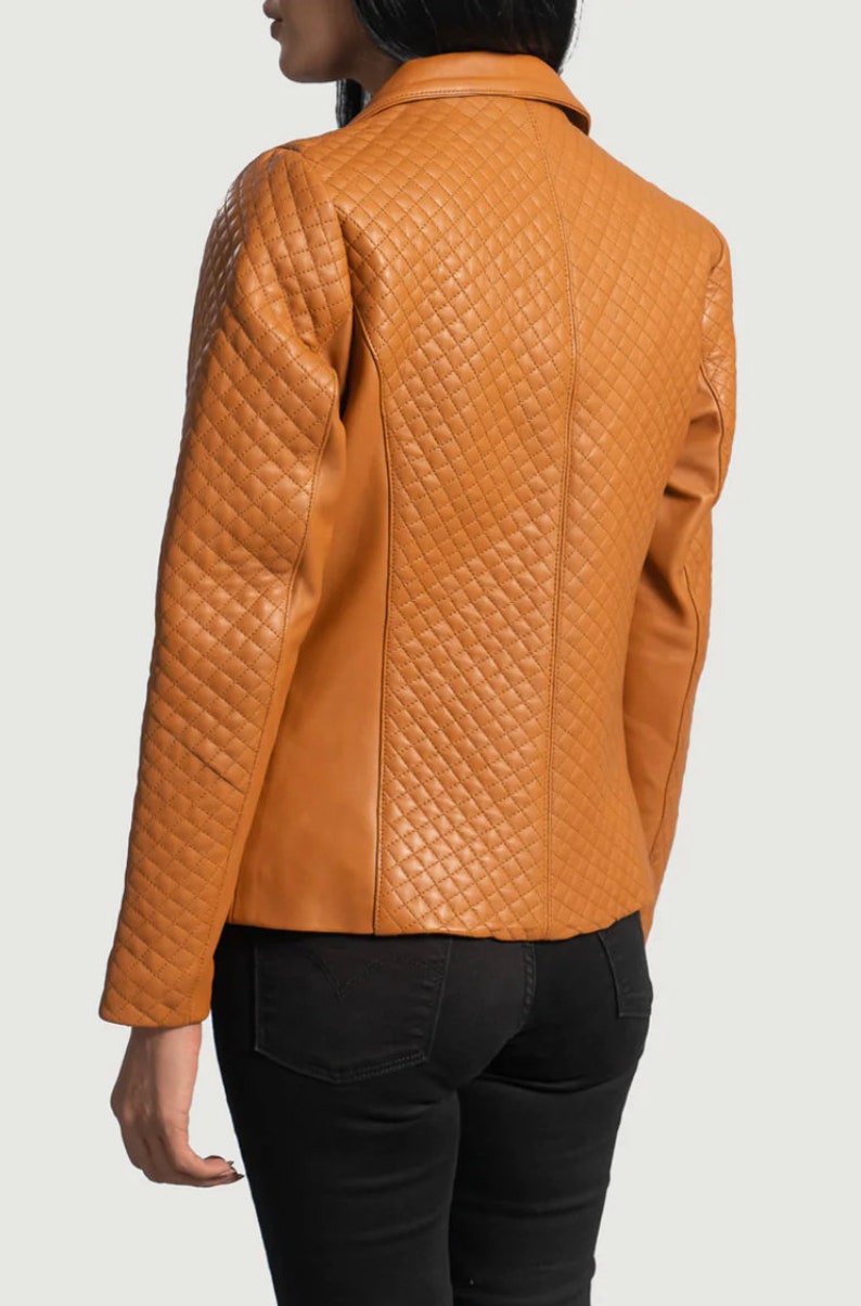 Cora Quilted Brown Leather Blazer for Women