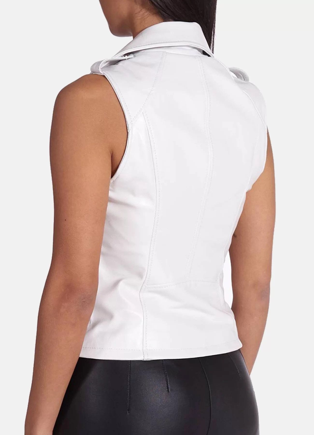 Women’s White Leather Biker Vest