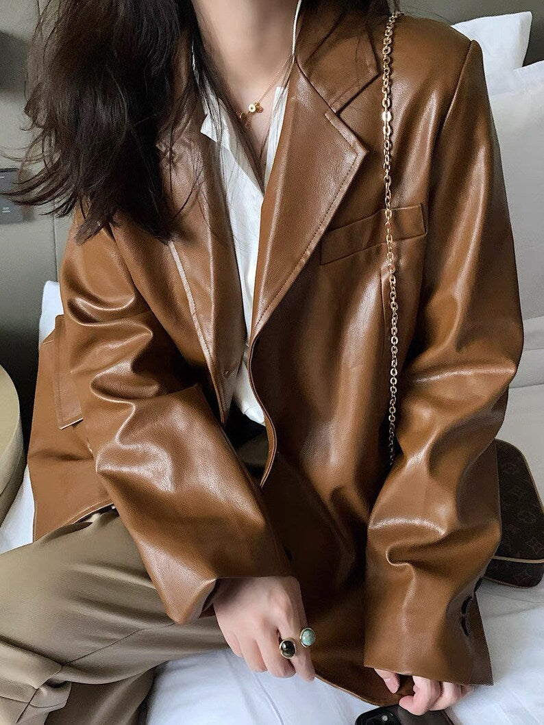 Brown Leather Blazer