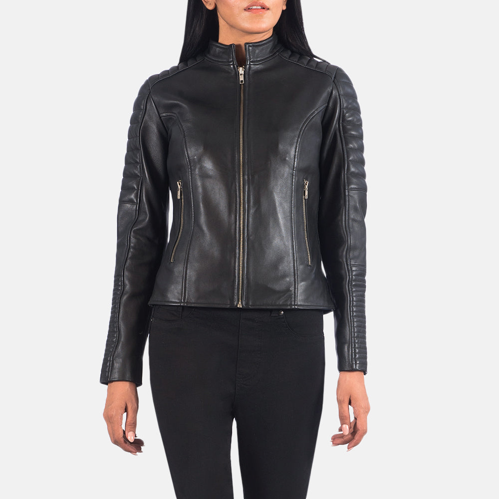 Adalyn Quilted Black Leather Biker Jacket - Kualited