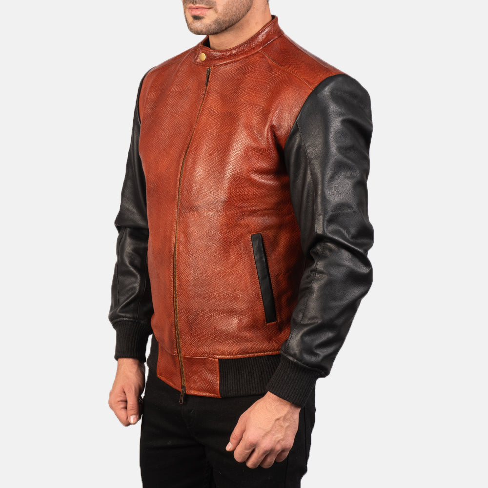 Avan Black & Maroon Leather Bomber Jacket