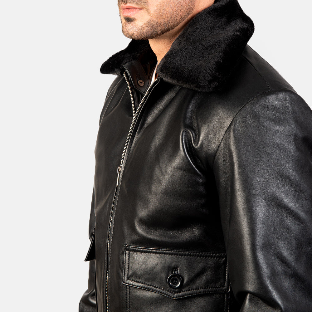 Airin G-1 Black Leather Bomber Jacket - Kualited