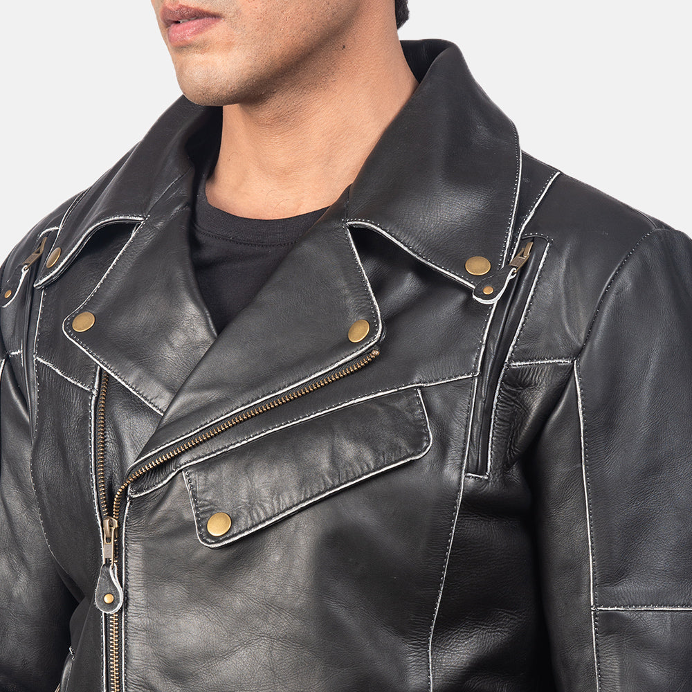 Vincent Black Leather Biker Jacket - Kualited