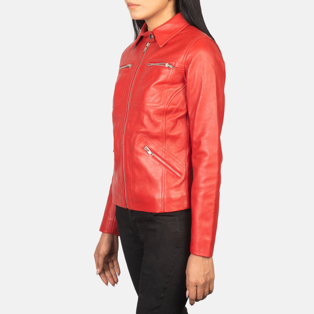 Tomachi Red Leather Biker Jacket