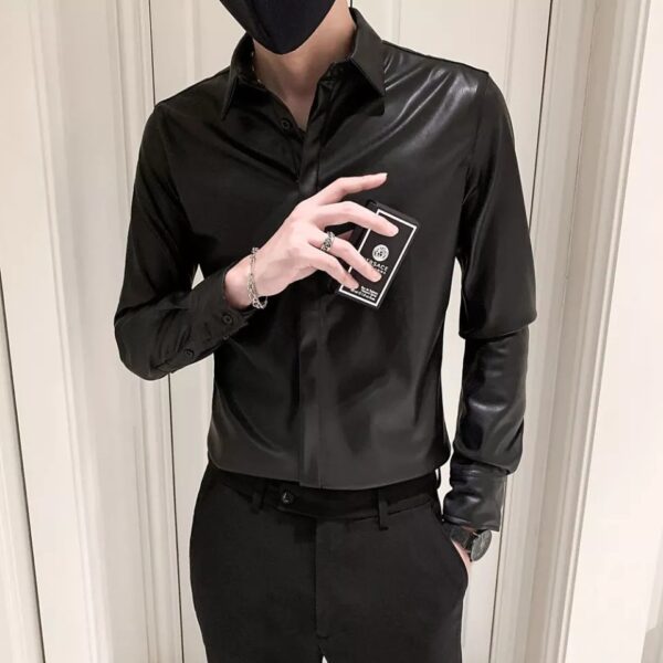 Men’s Black Leather Full Sleeves Slim Fit Shirt - Kualited