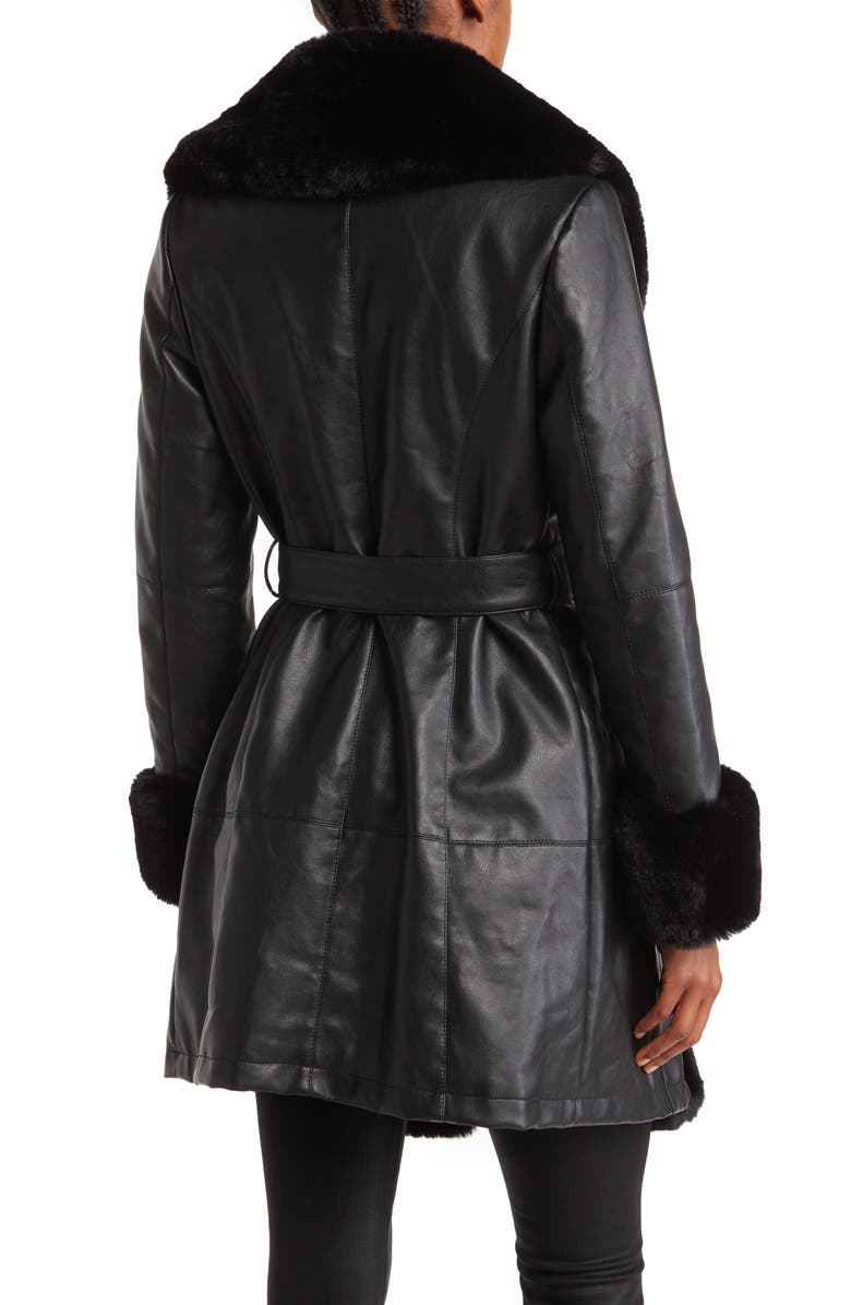 Genuine Real Leather & Fur Belted Short Trench Coat