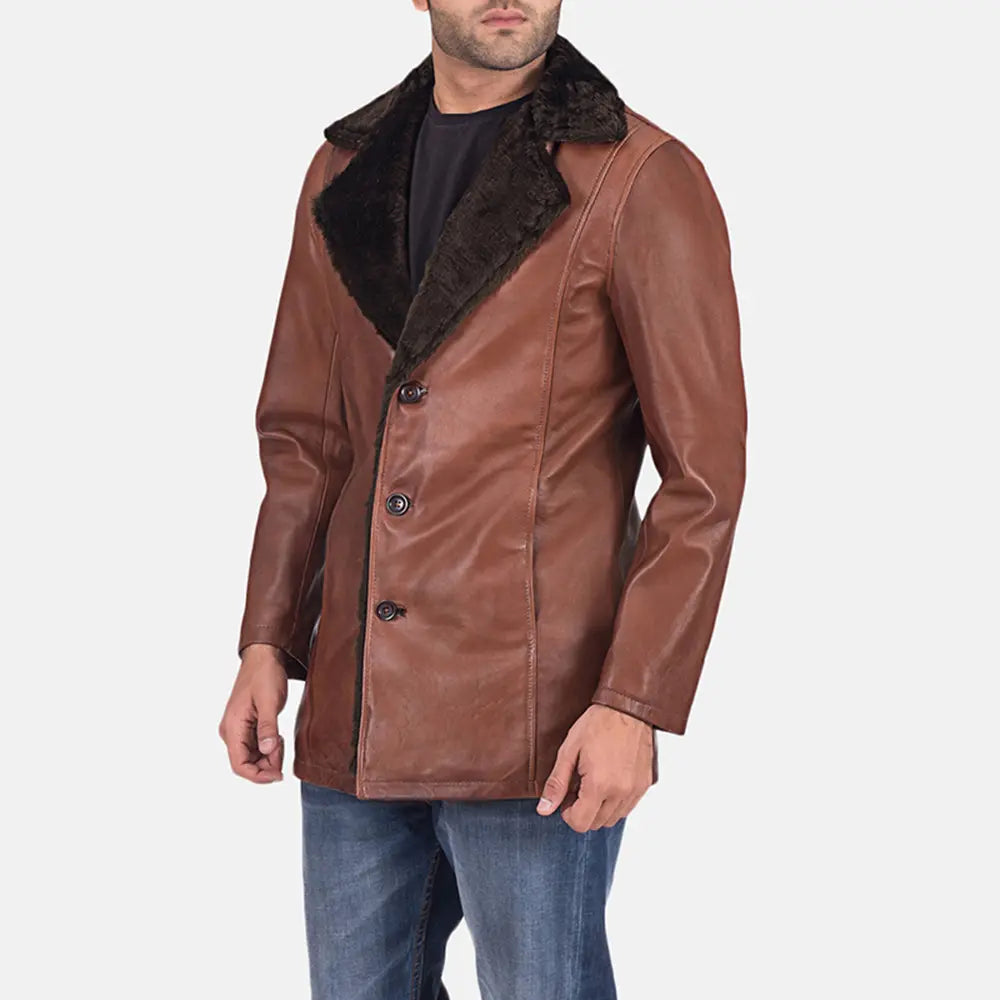 Cinnamon Brown Leather Fur Coat