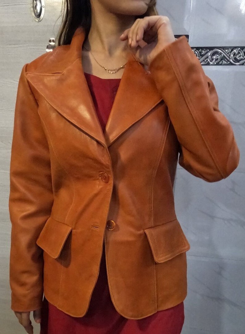 Women's Brown Leather Blazer