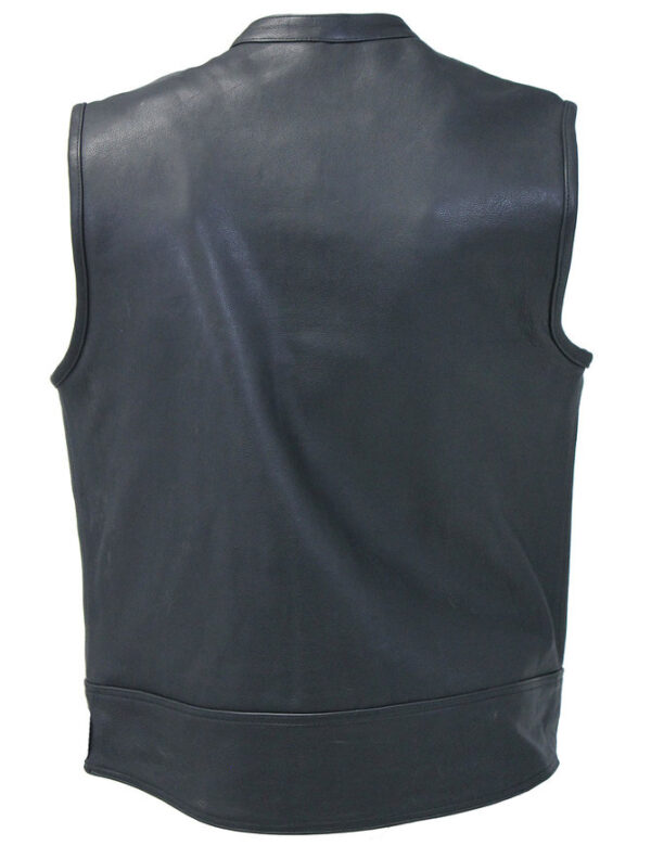 Men’s Black Leather Biker Vest With Hidden Pockets