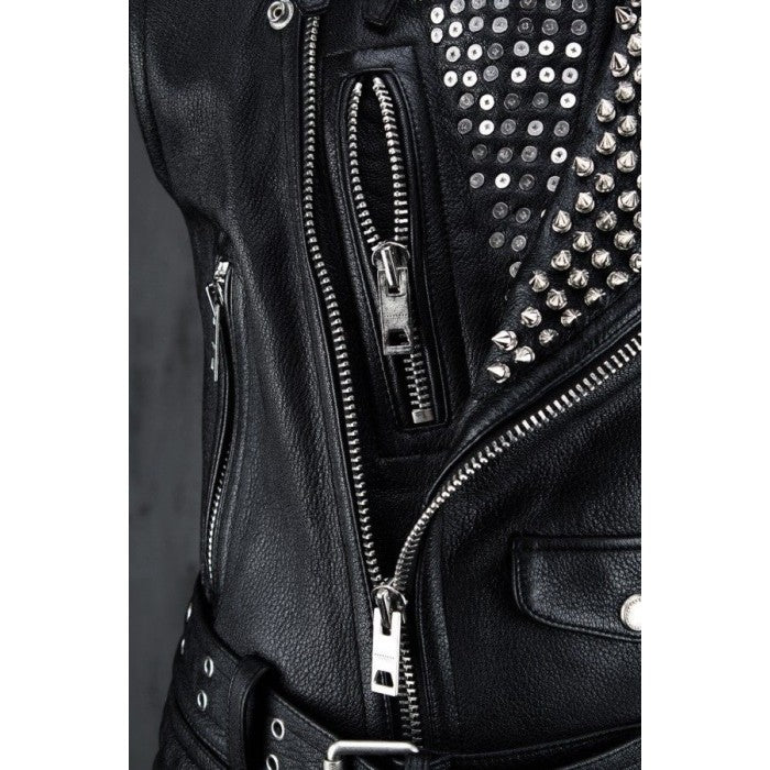 Men’s Black Leather Biker Punk Vest - Kualited